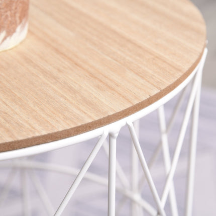 2 runde Couchtische, natur & weiß MDF, Metall