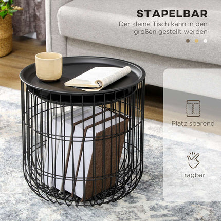 2er-Set Couchtische aus schwarzem Stahl mit Stauraum