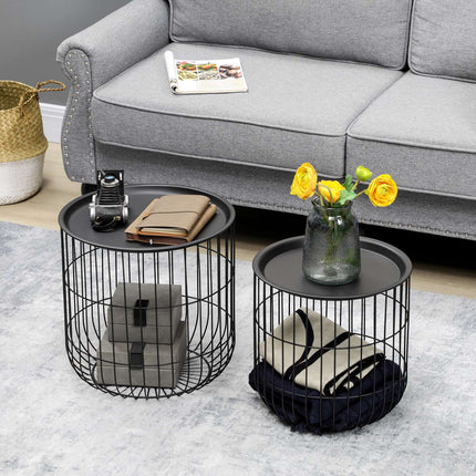 2er-Set Couchtische aus schwarzem Stahl mit Stauraum