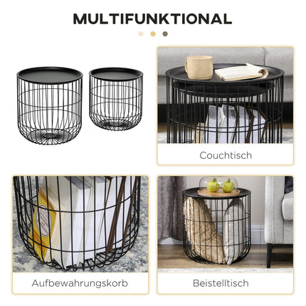2er-Set Couchtische aus schwarzem Stahl mit Stauraum