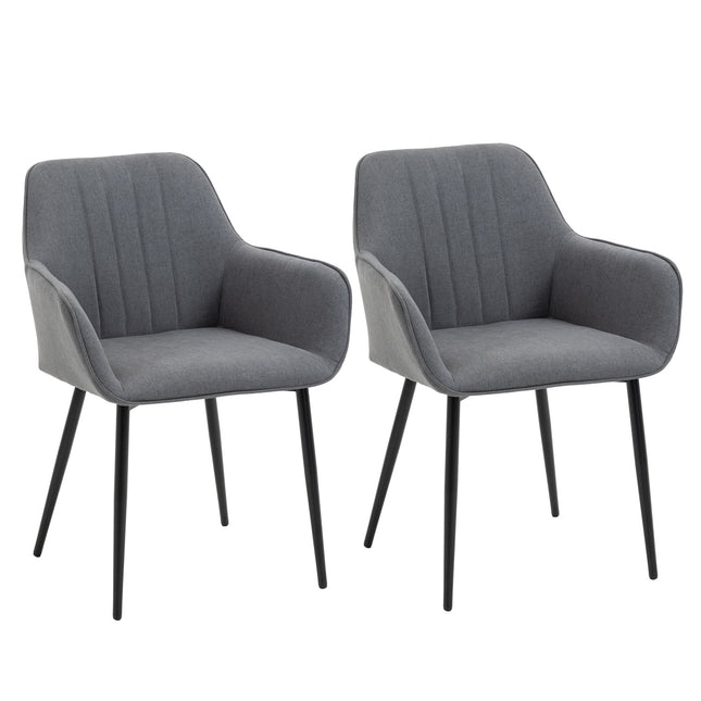 Dark gray dining chairs Set of 2, linen upholstery, metal legs