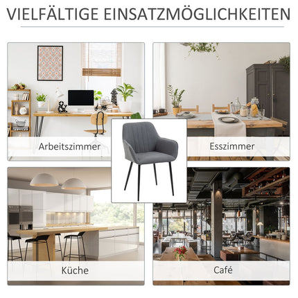 Dunkelgraue Esszimmerstühle 2er-Set, Leinenbezug, Metallbeine