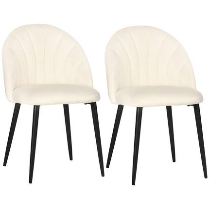 Set of 2 upholstered dining chairs, Velvet Look, Cream