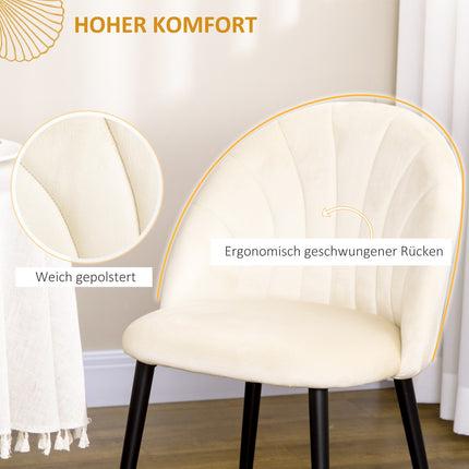 Set of 2 upholstered dining chairs, Velvet Look, Cream