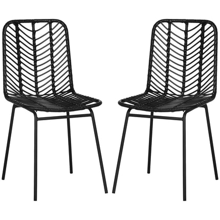 2 Esszimmerstühle aus schwarzem Rattan mit Rückenlehne