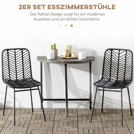 2 Esszimmerstühle aus schwarzem Rattan mit Rückenlehne