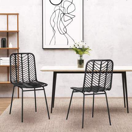 2 Esszimmerstühle aus schwarzem Rattan mit Rückenlehne