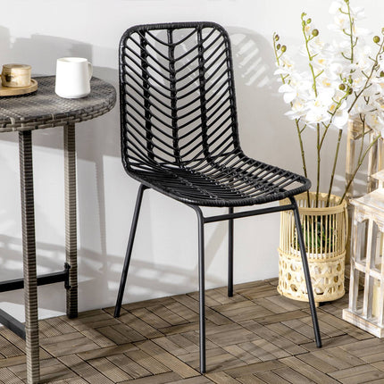 2 Esszimmerstühle aus schwarzem Rattan mit Rückenlehne