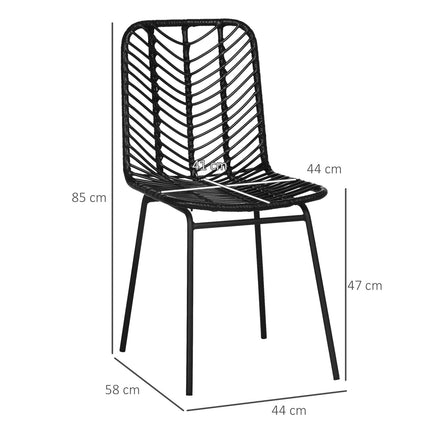 2 Esszimmerstühle aus schwarzem Rattan mit Rückenlehne