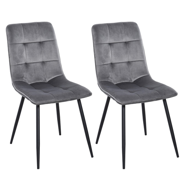 Set of 2 upholstered dining chairs, foam cushioned, gray