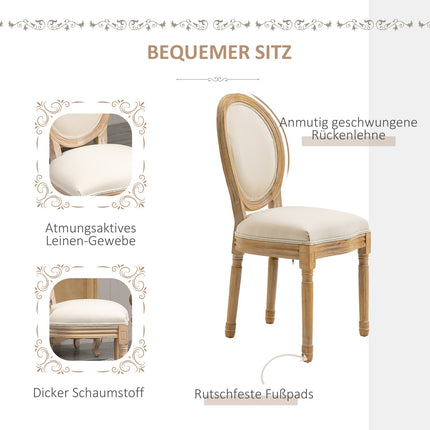 Cremeweiße, gepolsterte Esszimmerstühle, 2er-Set - Leinen-Touch