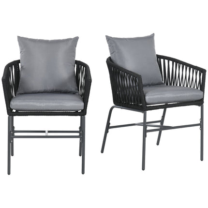 Set of 2 Boho garden chairs with cushions, metal frame