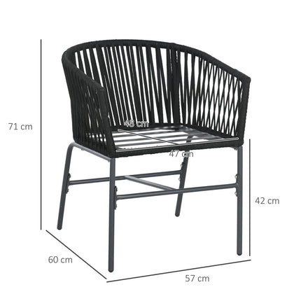 Set of 2 Boho garden chairs with cushions, metal frame