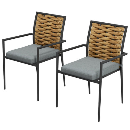 Stapelbare Rattan-Gartenstühle mit 2 Kissen, grau