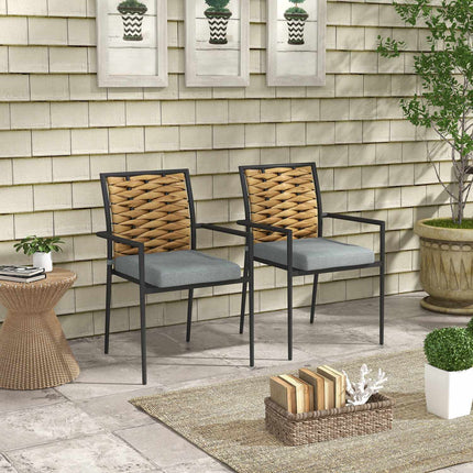 Stapelbare Rattan-Gartenstühle mit 2 Kissen, grau