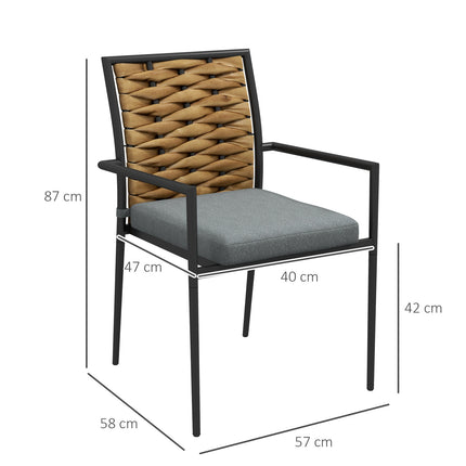 Stapelbare Rattan-Gartenstühle mit 2 Kissen, grau
