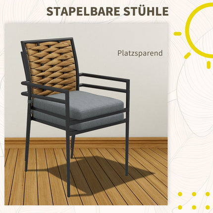 Stapelbare Rattan-Gartenstühle mit 2 Kissen, grau