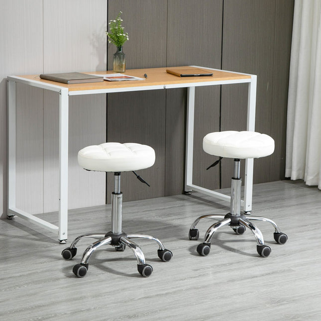 Verstellbare Rollstühle aus weißem Kunstleder, 2er-Set