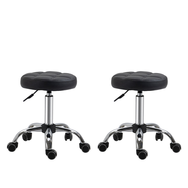 2 höhenverstellbare drehbare Loungestühle aus schwarzem Kunstleder, 2er-Set