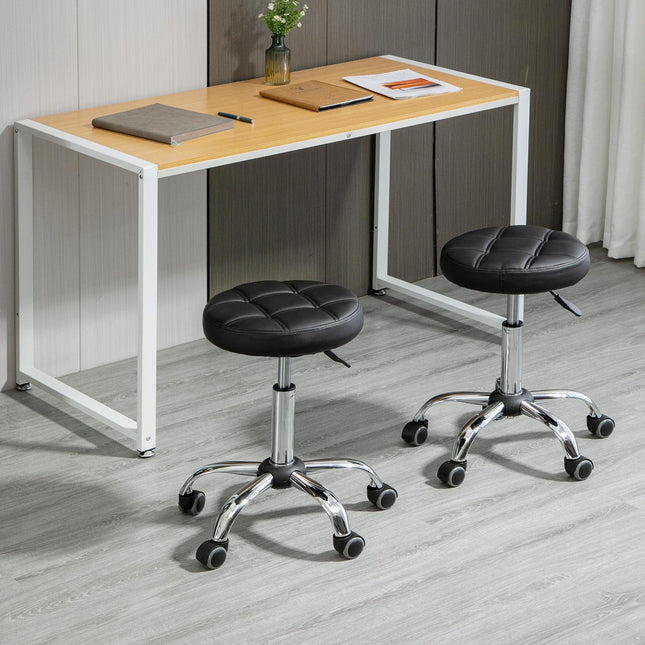 2 höhenverstellbare drehbare Loungestühle aus schwarzem Kunstleder, 2er-Set