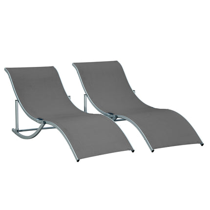 2 ergonomische Sonnenliegen, dunkelgrau Textil
