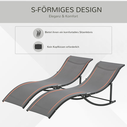 2 ergonomische Sonnenliegen, dunkelgrau Textil