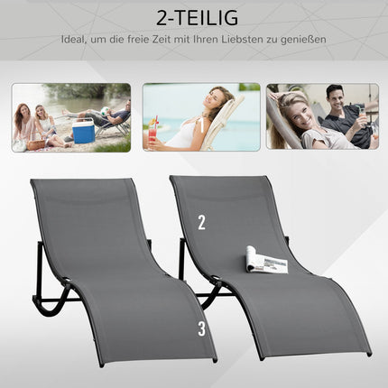 2 ergonomische Sonnenliegen, dunkelgrau Textil