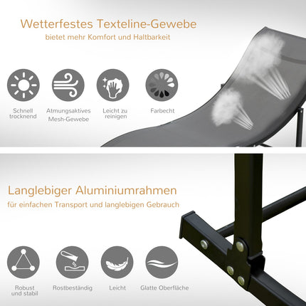 2 ergonomische Sonnenliegen, dunkelgrau Textil