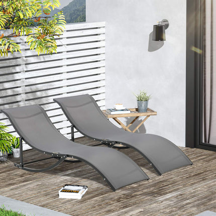 2 ergonomische Sonnenliegen, dunkelgrau Textil