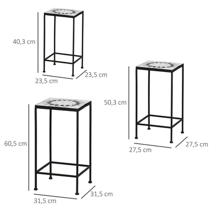 3er-Set Pflanzenständer aus schwarzem und grauem Metall mit Keramikplatten
