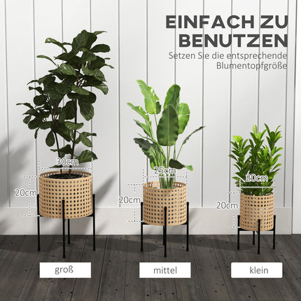 Goldfarbenes Pflanzensäulen-Set im Rattan-Look, für drinnen/draußen, 3-teilig