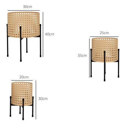 Goldfarbenes Pflanzensäulen-Set im Rattan-Look, für drinnen/draußen, 3-teilig