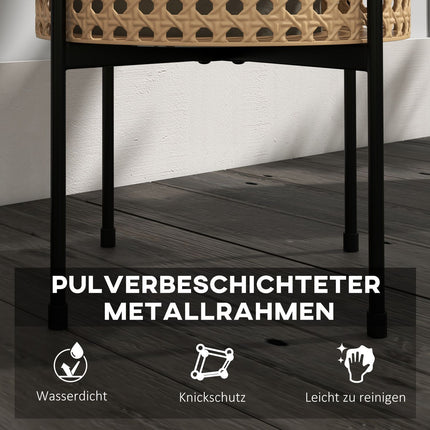 Goldfarbenes Pflanzensäulen-Set im Rattan-Look, für drinnen/draußen, 3-teilig