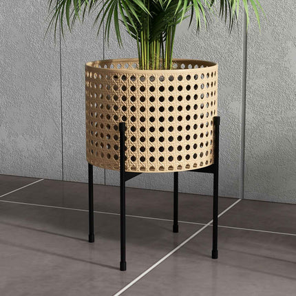 Goldfarbenes Pflanzensäulen-Set im Rattan-Look, für drinnen/draußen, 3-teilig