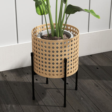 Goldfarbenes Pflanzensäulen-Set im Rattan-Look, für drinnen/draußen, 3-teilig