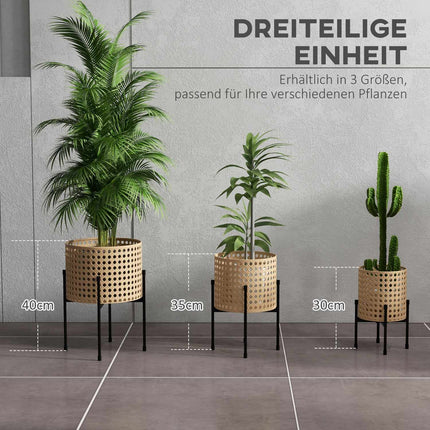 Goldfarbenes Pflanzensäulen-Set im Rattan-Look, für drinnen/draußen, 3-teilig