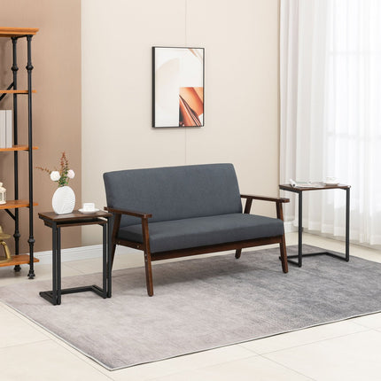 Set Van 3 Bijzettafels Ruimtebesparend C-Vormig Industrieel Design Stalen Frame Voor Woonkamer Rustiek Bruin