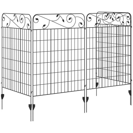 Dekorativer Gartenzaun aus schwarzem Metall, 3,52 x 1,1 m, 4er-Pack