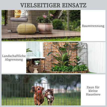 Dekorativer Gartenzaun aus schwarzem Metall, 3,52 x 1,1 m, 4er-Pack