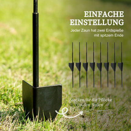 Dekorativer Gartenzaun aus schwarzem Metall, 3,52 x 1,1 m, 4er-Pack