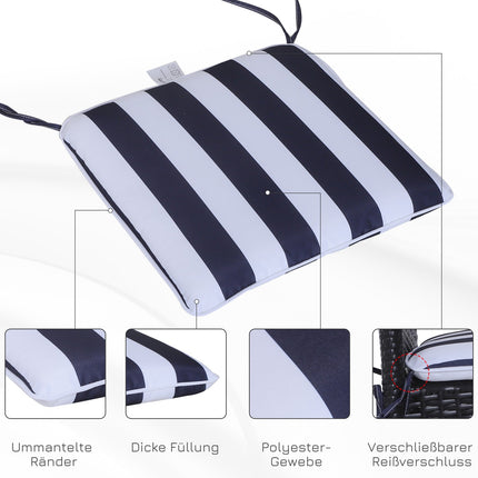 Seat cushion set, polyester-cotton, blue/white, 42x42 cm