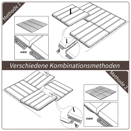Gartenterrasse Klick-Bodenfliesen, 9er-Set, 30x30 cm Braun