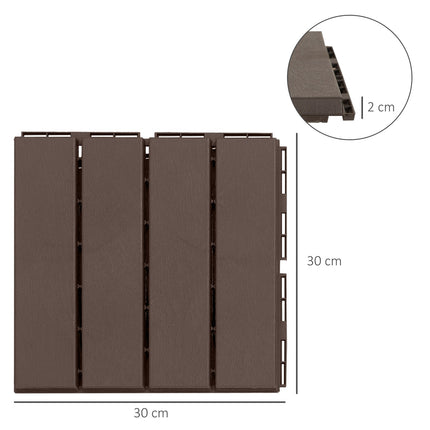 Gartenterrasse Klick-Bodenfliesen, 9er-Set, 30x30 cm Braun