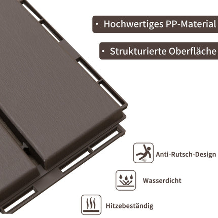 Gartenterrasse Klick-Bodenfliesen, 9er-Set, 30x30 cm Braun