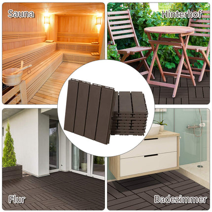 Gartenterrasse Klick-Bodenfliesen, 9er-Set, 30x30 cm Braun