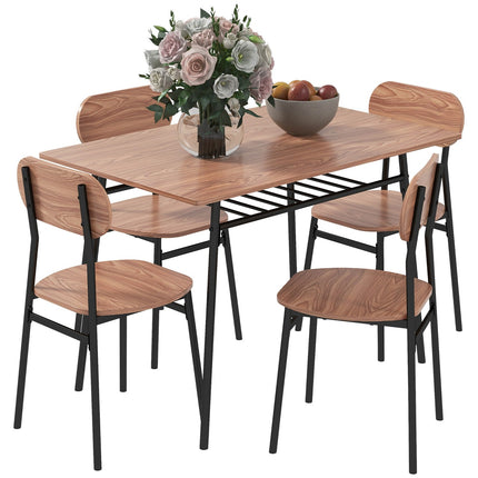 Esstischgruppe mit 4 Stühlen, Teak und Stahl, modernes Design