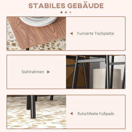 Esstischgruppe mit 4 Stühlen, Teak und Stahl, modernes Design