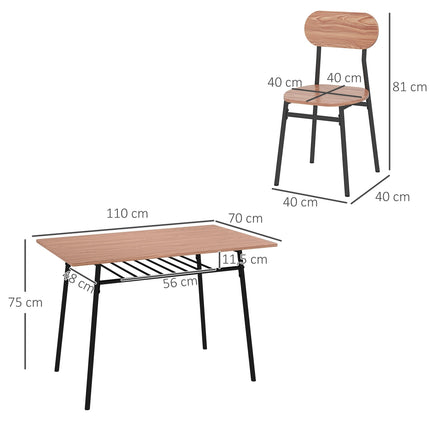 Esstischgruppe mit 4 Stühlen, Teak und Stahl, modernes Design