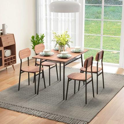 Esstischgruppe mit 4 Stühlen, Teak und Stahl, modernes Design