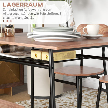 Esstischgruppe mit 4 Stühlen, Teak und Stahl, modernes Design